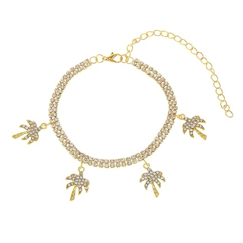 Homxi Fuß Kette Gold für Frauen, Fussketten Frauen Kupfer Blätter mit Zirkonia - 21.7cm + 10cm Verlängerungskette von Homxi