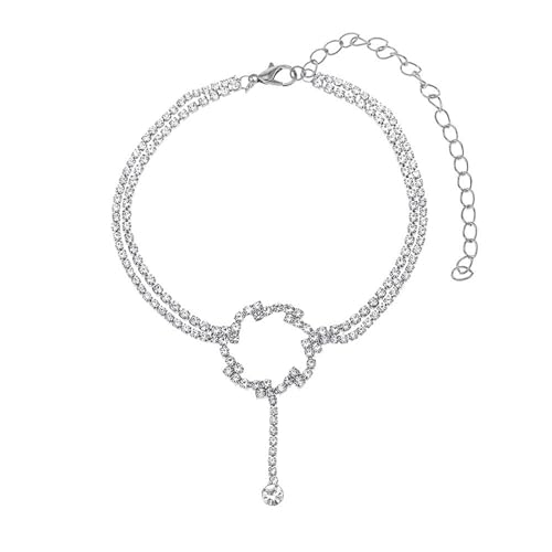 Homxi Fuß Kette Silber Frauen, Fusskette Frauen Kupfer Hohl Blume mit Zirkonia - 22cm + 10cm Verlängerungskette von Homxi