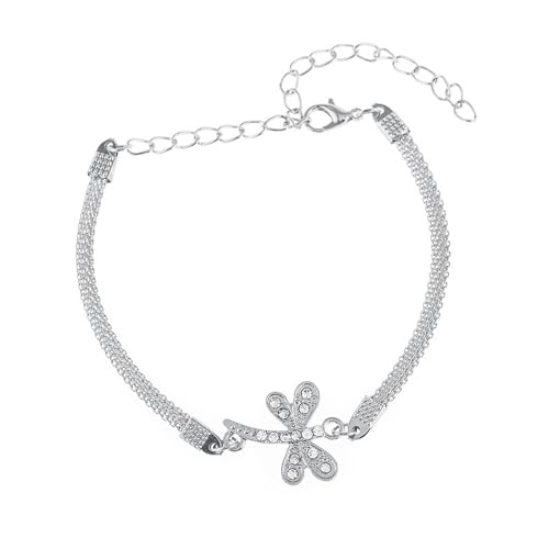 Homxi Fuß Kette Silber für Frauen, Fusskette Damen Legierung Libellen mit Zirkonia - 20.2cm + 10cm Verlängerungskette von Homxi