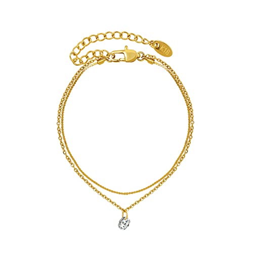 Homxi Fußkettchen für Damen,Fußkette Damen Gold Fußkettchen Edelstahl Damen Fußkette 20cm Fußkettchen Doppelkette mit Zirkonia Damen Fußkettchen Fußkette Extra Lang von Homxi