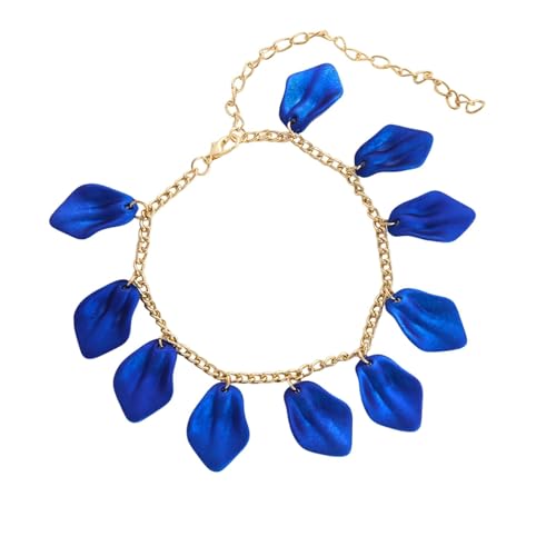 Homxi Fusskette Blau für Frauen, Fusskette Frauen Harz Kette mit Blütenblättern - 22cm + 10.5cm Verlängerungskette von Homxi