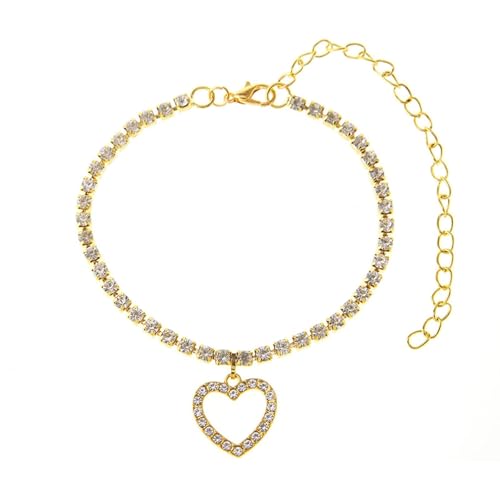 Homxi Fusskette Damen Gold, Fußketten Damen Kupfer Hohl Herz mit Zirkonia - 21cm + 10cm Verlängerungskette von Homxi