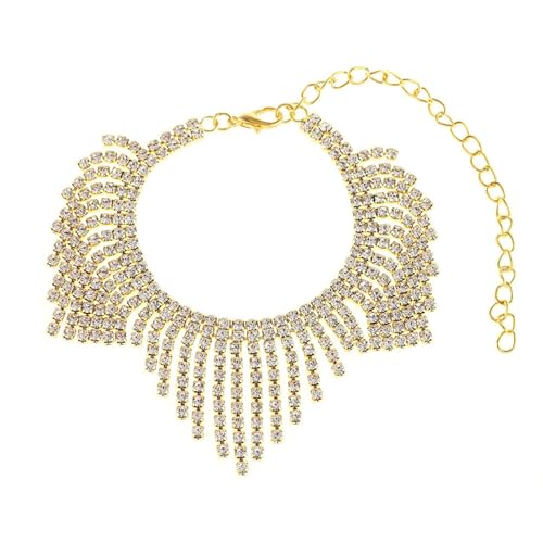 Homxi Fußkette Frauen Gold, Fuß Kette Frauen Kupfer Quasten mit Zirkonia - 17cm + 10cm Verlängerungskette von Homxi