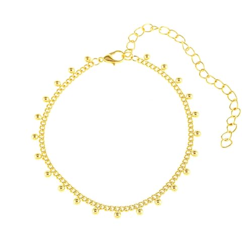Homxi Fusskette Frauen Gold, Fussketten Frauen Kupfer Kette und Perlen - 20cm + 10cm Verlängerungskette von Homxi