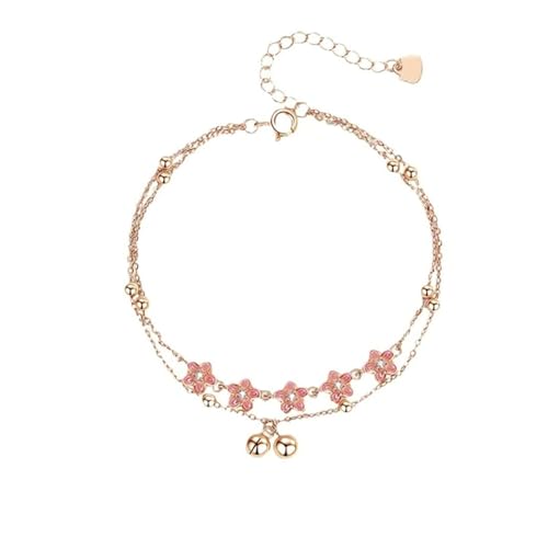 Homxi Fusskette Frauen Rosegold, Damen Fuß Kette Kupfer Doppellagige Kette mit Emaille Blume - 20cm + 5cm Verlängerungskette von Homxi