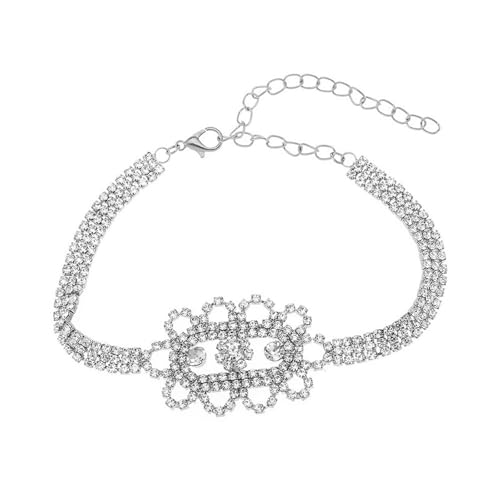 Homxi Fusskette Frauen Silber, Fusskette Damen Legierung Voll mit Blume Zirkonia - 22.5cm + 10cm Verlängerungskette von Homxi