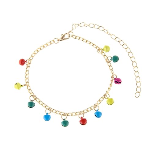 Homxi Fusskette Gold Damen, Fusskette Kupfer Damen Bunte Glocken - 22cm + 10cm Verlängerungskette von Homxi