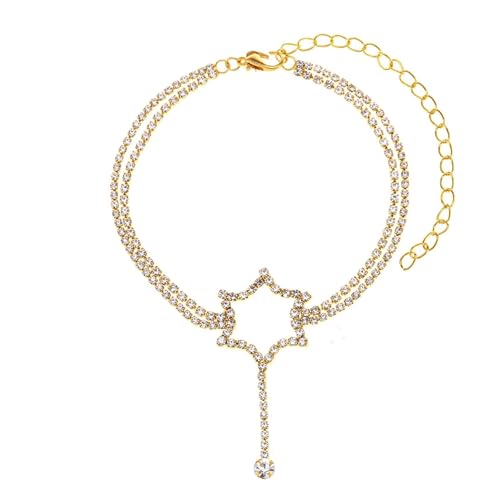Homxi Fußkette Gold Frauen, Fußketten Damen Kupfer Hohlstern mit Zirkonia - 21.7cm + 10cm Verlängerungskette von Homxi