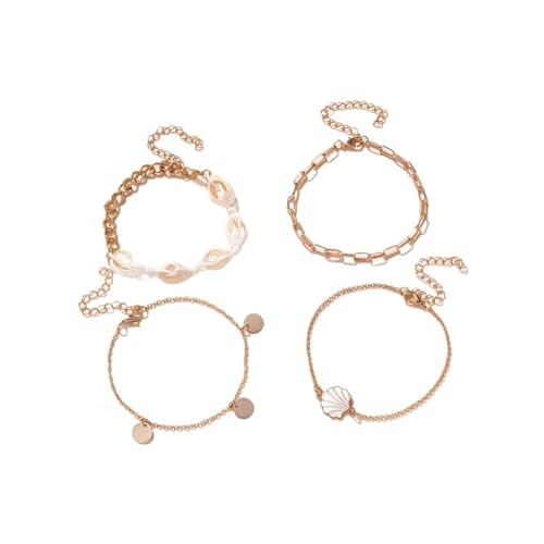 Homxi Fußkette Gold für Frauen, Damen Fuß Kette Legierung 4-Lagige Kette mit Schale - 20cm + 6.5cm Verlängerungskette von Homxi