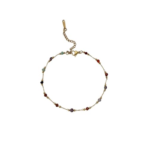 Homxi Fußkette Gold für Frauen, Fußkette Edelstahl Damen Kette mit Perlen - 21cm + 5cm Verlängerungskette von Homxi