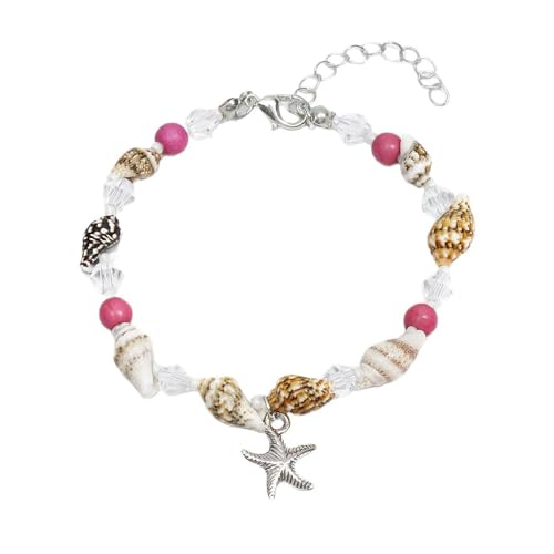 Homxi Fußkette Rosa für Damen, Fuß Ketten Frauen Legierung Muschel Seestern - 22cm + 7cm Verlängerungskette von Homxi