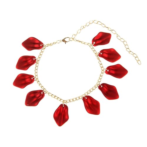 Homxi Fußkette Rot Damen, Fußkette Harz Frauen Kette mit Blütenblättern - 22cm + 10.5cm Verlängerungskette von Homxi