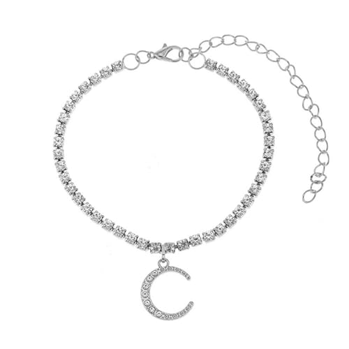 Homxi Fußkette Silber Damen, Frauen Fuß Kette Legierung Mond mit Zirkonia - 21.3cm + 10cm Verlängerungskette von Homxi
