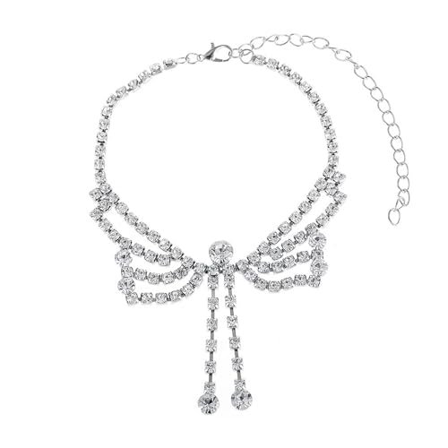 Homxi Fußkette Silber Damen, Fusskette Damen Legierung Schmetterling mit Zirkonia - 22.5cm + 10.7cm Verlängerungskette von Homxi