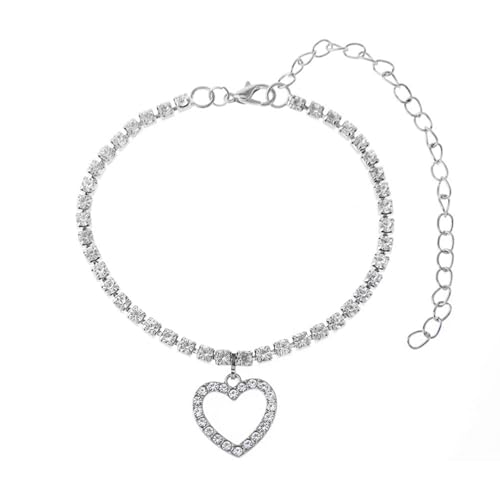Homxi Fusskette Silber Frauen, Fuß Ketten Frauen Kupfer Hohl Herz mit Zirkonia - 21cm + 10cm Verlängerungskette von Homxi