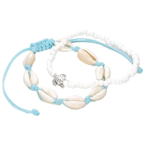 Homxi Fußkette Silber Weiß Frauen, Fußkette Damen Legierung Muschel und Perlenkette mit Schildkröte - 25cm von Homxi