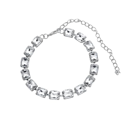 Homxi Fußkette Silber für Damen, Damen Fuß Kette Kupfer Rechteck mit Zirkonia - 21cm + 10.7cm Verlängerungskette von Homxi