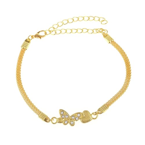 Homxi Fußkette Sommer Frauen Gold, Fuß Kette Frauen Legierung Schmetterling mit Zirkonia und Herz - 21.2cm + 10cm Verlängerungskette von Homxi