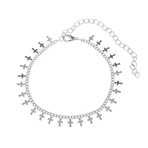Homxi Fußkette Strand Damen Silber, Fußkette Damen Kupfer Kreuz - 22cm + 10cm Verlängerungskette von Homxi