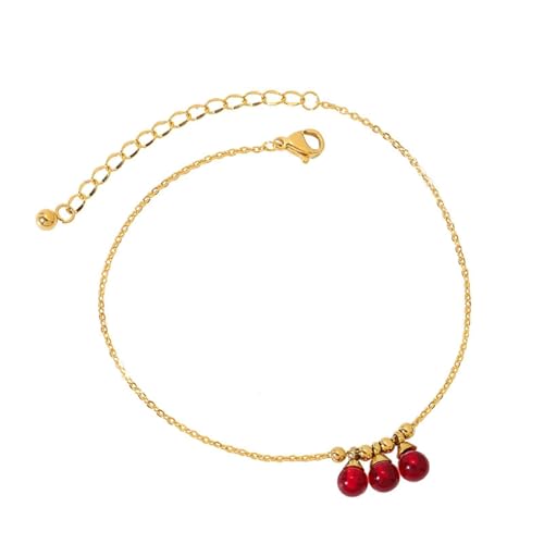 Homxi Fußkette Strand Frauen Gold, Fußkette Frauen Edelstahl Perlen - 21cm + 5cm Verlängerungskette von Homxi