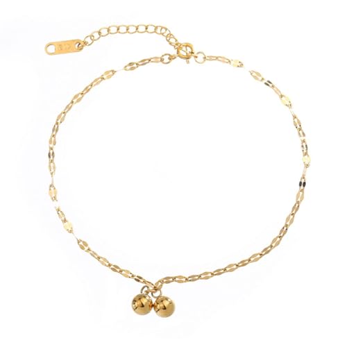 Homxi Fußkette Strand Gold Damen, Fuß Ketten Damen Edelstahl Kette mit 2 Glocken - 20cm + 5cm Verlängerungskette von Homxi