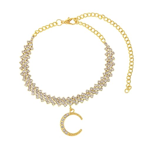 Homxi Fußkette Strand Gold Frauen, Damen Fußkette Kupfer Mond mit Zirkonia - 18.3cm + 10cm Verlängerungskette von Homxi