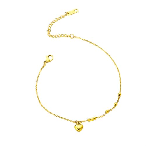 Homxi Fußkette Strand Gold Frauen, Fußketten Frauen Edelstahl Perlen mit Herz - 20cm + 5cm Verlängerungskette von Homxi