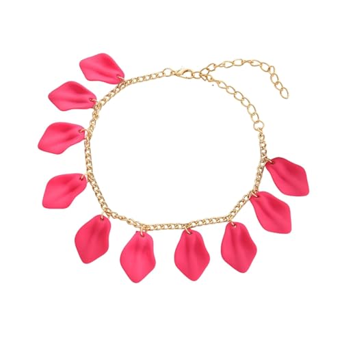 Homxi Fußkette Strand Rosenrot Damen, Fussketten Damen Harz Kette mit Blütenblättern - 22cm + 10.5cm Verlängerungskette von Homxi
