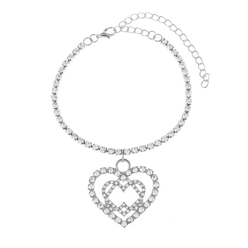 Homxi Fußkette Strand Silber für Damen, Frauen Fuß Kette Legierung Hohl Herz mit Zirkonia - 21.2cm + 10cm Verlängerungskette von Homxi