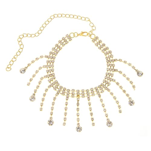 Homxi Fußketten Strand Gold Damen, Fusskette Legierung Frauen Quasten mit Zirkonia - 21.5cm + 10cm Verlängerungskette von Homxi