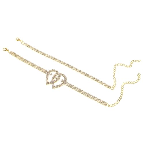 Homxi Fußketten Strand Gold Frauen, Frauen Fusskette Legierung 2 Stücke Set Mehrreihige Zirkonia mit Herz - 20.7cm + 10cm Verlängerungskette von Homxi