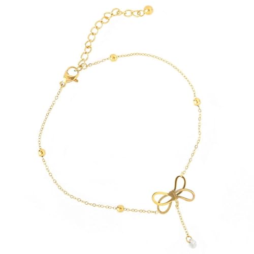 Homxi Fußketten Strand Gold Frauen, Fuß Kette Frauen Edelstahl Schleife - 20cm + 5cm Verlängerungskette von Homxi