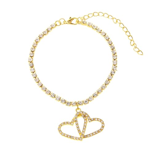 Homxi Fußketten Strand Gold für Frauen, Fusskette Kupfer Damen Hohles Doppelherz mit Zirkonia - 20.2cm + 10cm Verlängerungskette von Homxi