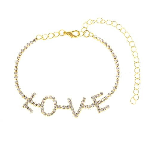 Homxi Fußketten Strand Gold für Frauen, Fusskette Legierung Frauen Buchstabe LOVE mit Zirkonia - 20.3cm + 10cm Verlängerungskette von Homxi