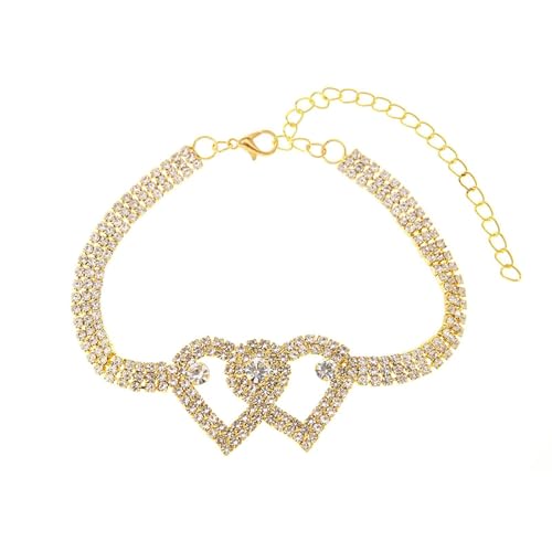 Homxi Fussketten für Frauen Gold, Fuß Ketten Frauen Kupfer Doppelherz mit Zirkonia - 22.1cm + 9.1cm Verlängerungskette von Homxi
