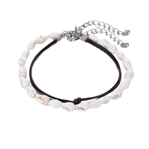 Homxi Fussketten für Frauen Weiß Braun, Frauen Fuß Kette Muschel Doppellagige Schale und Seil - 19cm + 5.5cm Verlängerungskette von Homxi