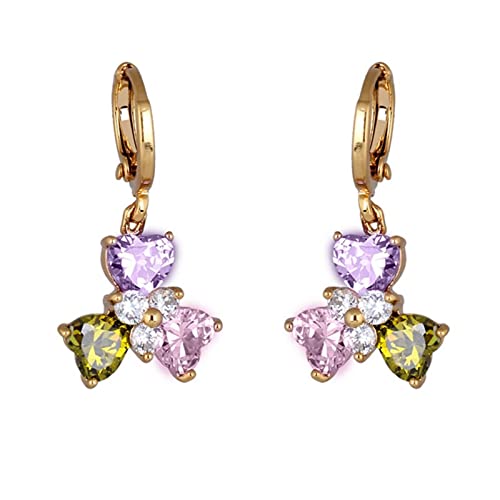 Homxi Gelbgold Ohrringe 14K Damen, Herz mit Rubin Granat Amethyst, Damen Ohrringe Gold Mehrfarbig Hänger von Homxi
