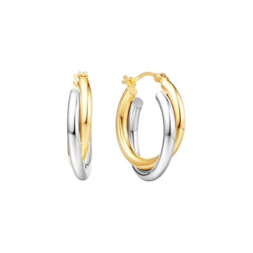 Homxi Gelbgold Ohrringe Hochzeit 375 Damen, Rund Bifarbige, Schmuck Damen Ohrringe Gold Silber von Homxi