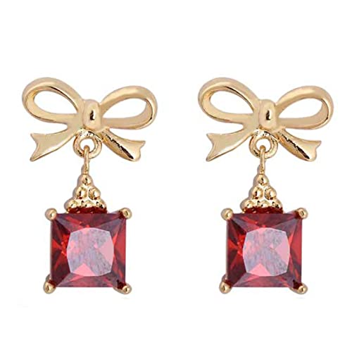 Homxi Gelbgold Ohrringe Hochzeit 9 K Damen, Schleife und Quadrat mit Moissanit, Schmuck Ohrringe Frauen Gold von Homxi