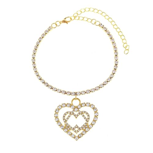 Homxi Gold Fuß Kette für Damen, Frauen Fusskette Legierung Hohl Herz mit Zirkonia - 21.2cm + 10cm Verlängerungskette von Homxi