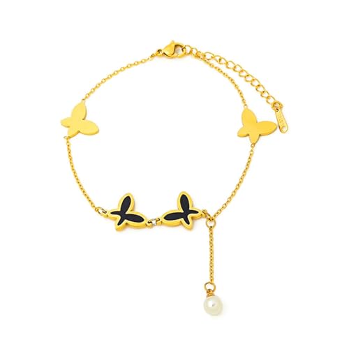 Homxi Gold Fusskette Damen, Damen Fusskette Edelstahl Schmetterling und Perle - 16.5cm von Homxi