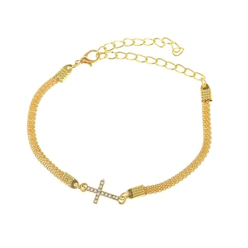 Homxi Gold Fusskette Damen, Frauen Fusskette Legierung Kreuz mit Zirkonia - 19.7cm + 10cm Verlängerungskette von Homxi