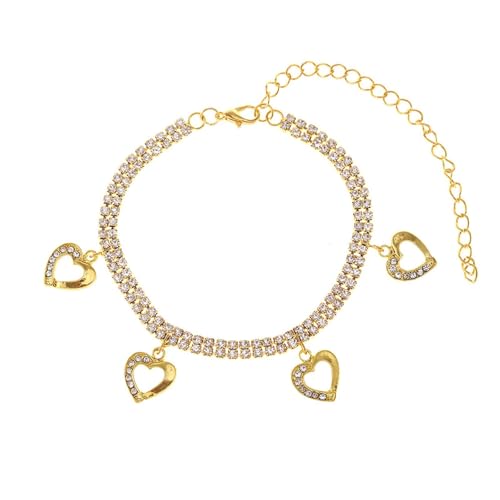 Homxi Gold Fusskette Damen, Fuß Kette Frauen Kupfer Hohl Herz mit Zirkonia - 21.5cm + 10cm Verlängerungskette von Homxi