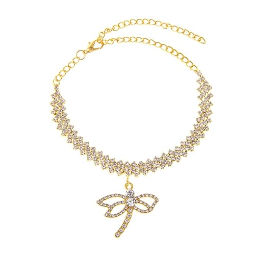 Homxi Gold Fusskette Frauen, Damen Fußkette Kupfer Libellen mit Zirkonia - 17.5cm + 10cm Verlängerungskette von Homxi