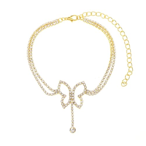 Homxi Gold Fusskette Frauen, Fuß Kette Frauen Legierung Hohl Schmetterling mit Zirkonia - 22.5cm + 10cm Verlängerungskette von Homxi