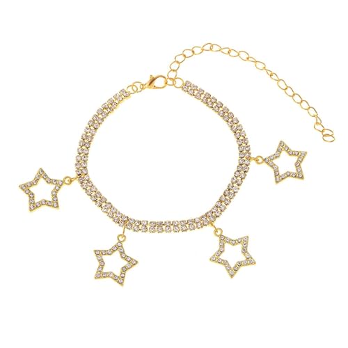 Homxi Gold Fußkette Frauen, Fusskette Kupfer Damen Hohlstern mit Zirkonia - 21.5cm + 10cm Verlängerungskette von Homxi