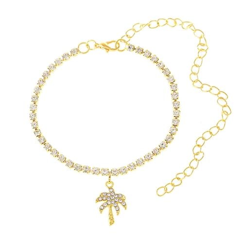 Homxi Gold Fußkette Frauen, Fusskette Legierung Frauen Blatt mit Zirkonia - 21.5cm + 10cm Verlängerungskette von Homxi