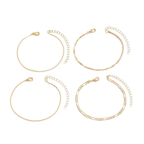 Homxi Gold Fußkette Sommer Damen, Fußkette Kupfer Frauen Mehrlagiges Kettenset - 20cm + 7cm Verlängerungskette von Homxi