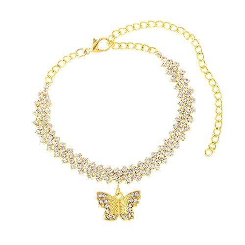Homxi Gold Fußkette Strand für Damen, Frauen Fusskette Kupfer Schmetterling mit Zirkonia - 17.5cm + 10cm Verlängerungskette von Homxi