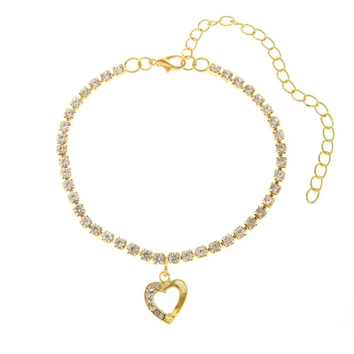 Homxi Gold Fußkette Strand für Frauen, Damen Fußkette Kupfer Hohl Herz mit Zirkonia - 21cm + 10cm Verlängerungskette von Homxi